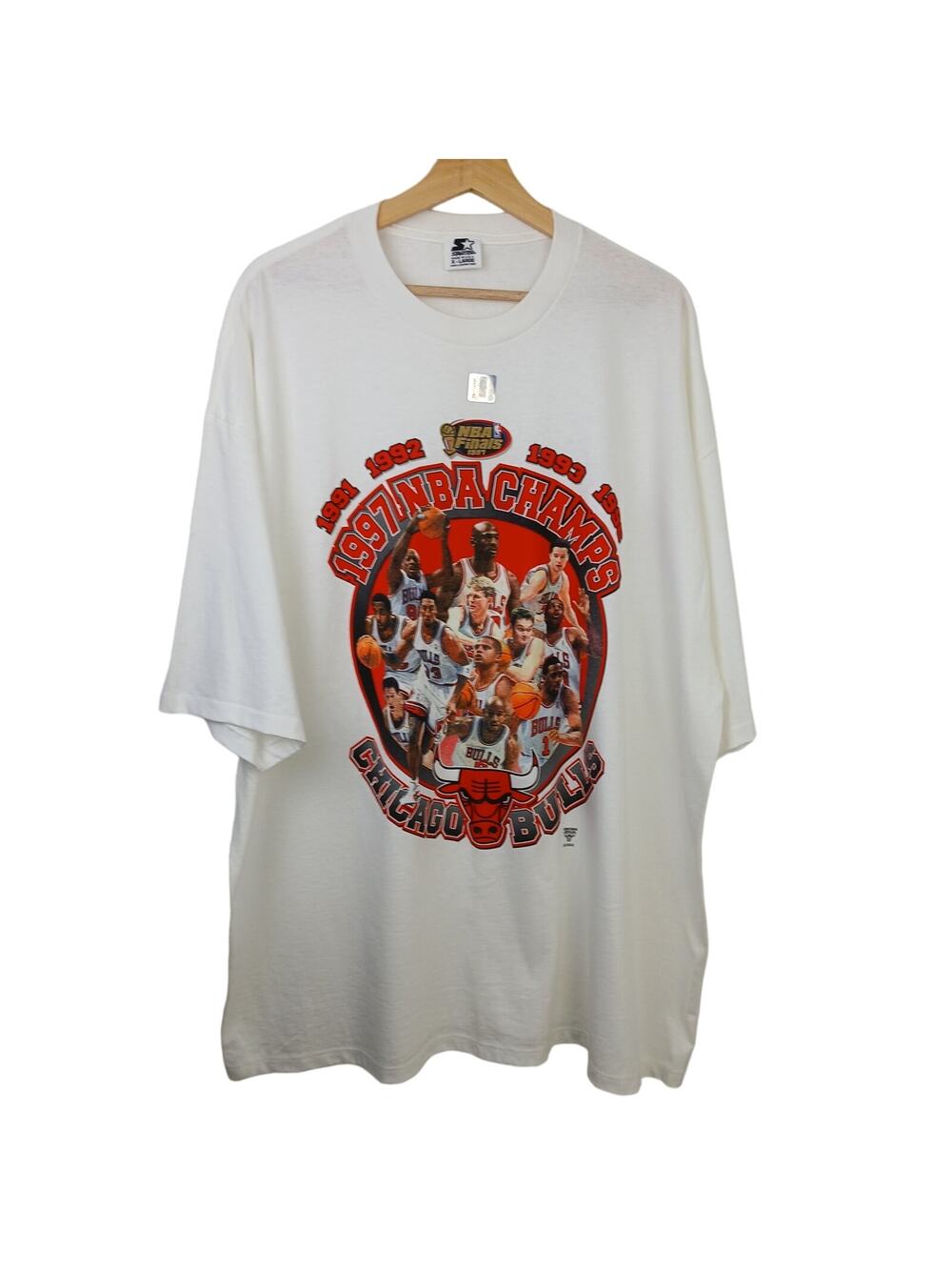 Chicago Bulls SZ XL VTG Single Stitch 1997 NBA Finals White Tee Shirt NEW